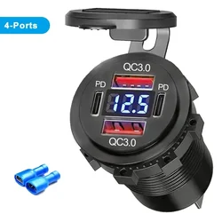 High - Power Dual USB Car Charger with Voltmeter and Waterproof Socket (4Ports)