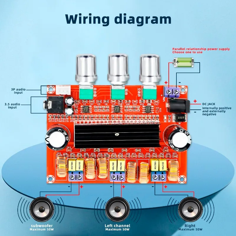 XH-M139 2.1 채널 디지털 전력 증폭기 보드 12V-24V 넓은 전압 범위 TPA3116D2 2*50W+100W 오리지널 칩
