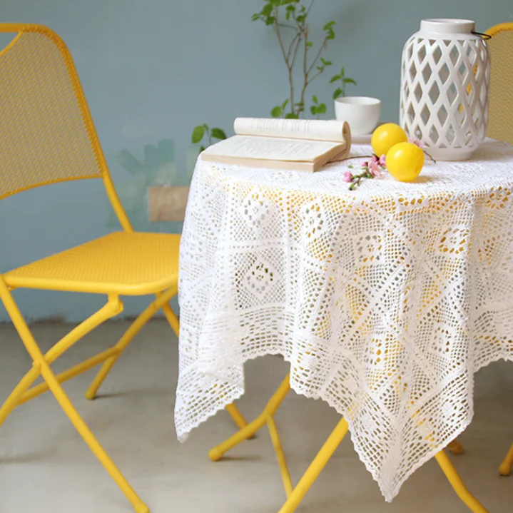 

Cotton Knitted Lace tablecloth Shabby Chic Vintage Crocheted Tablecloth Handmade Cotton Lace table topper