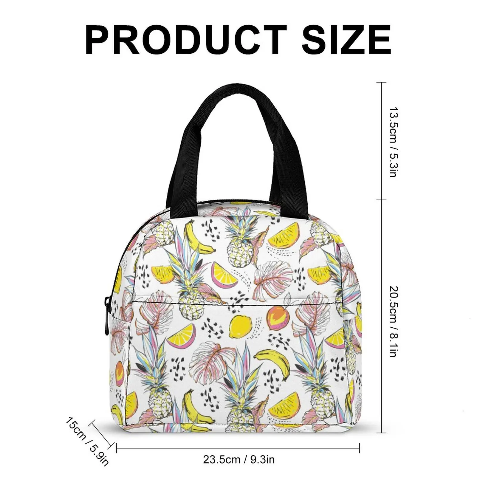 Custom Pattern Tote Lunch Bag for Women Painted Pineapple Print Portable Meal Bag Picnic Travel Breakfast Box Office Work School