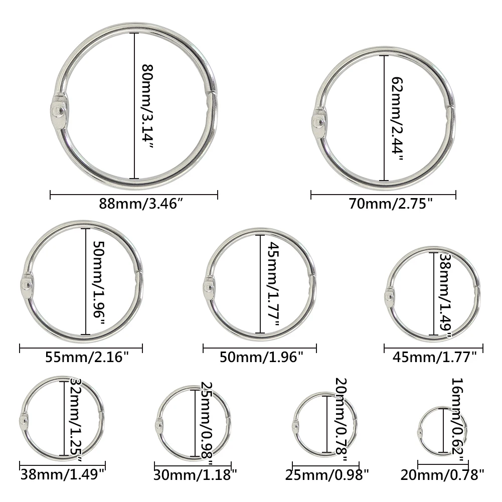 Loose Leaf Binder Rings NoteBook Metal 15/30pcs 16-80mm DIY Albums School Keychain Opening Binding Hoops Office Binding Supplies metal ring binder metal binder ring loose leaf binding coil plastic binding rings notebook accessories