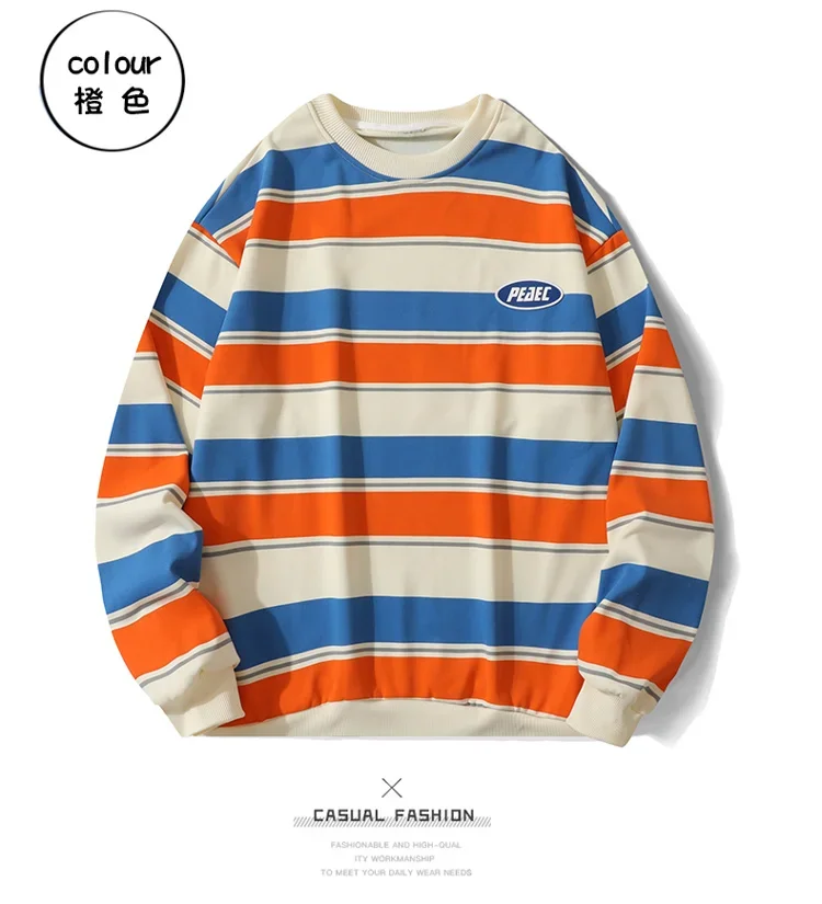 Koreanische Y2k Gestreiften Sweatshirt männer Frühling Herbst Lose Fit Pullover Top Trendy Marke Ins Jugend O Hals Farbe Blockieren Hoodie männer – Detail 5