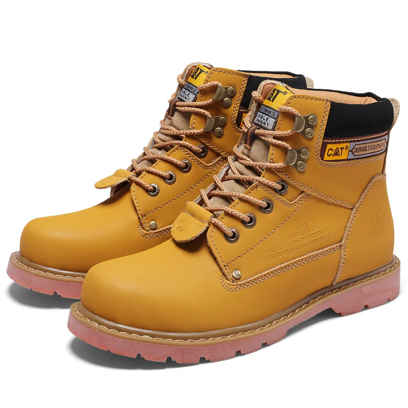 

Fashion Yellow Men's Boots Autumn Winter Casual Leather Boots Men Comfortable Fur Ankle Boots Women Outdoor Motorcycle Boots Man