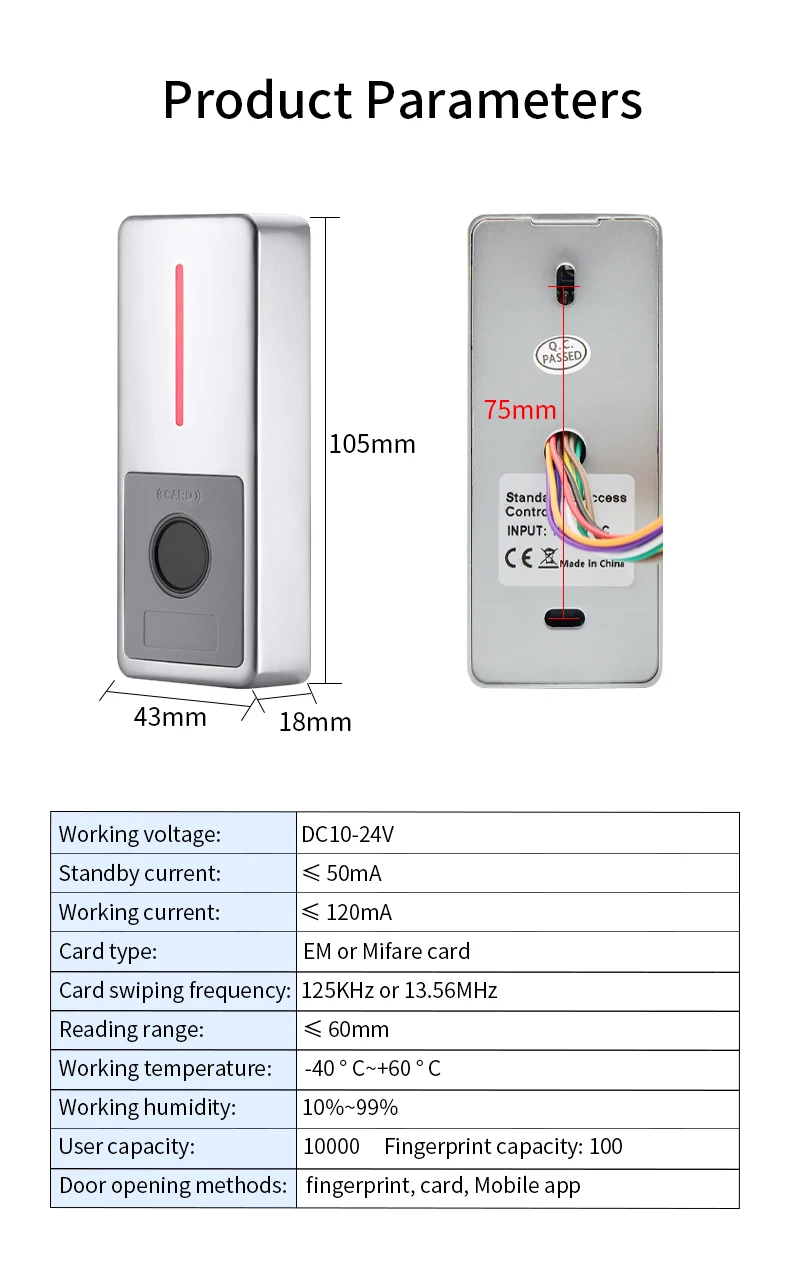 125KHZ/13.56MHZ Access Control Keypad Standalone Tuya App WG Output 10000 Card u