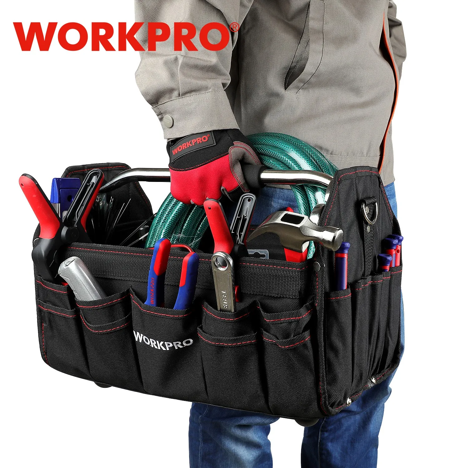 

Складная сумка для инструментов WORKPRO, вместительный Органайзер на ремне для инструментов, 16 дюймов, 600D