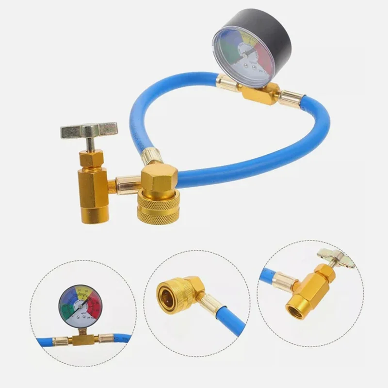 Tubo di ricarica per gas refrigerante per auto da 15,7 "R134A A/C con manometri Tubo di riempimento in gomma per refrigerazione per condizionatore d'aria per auto - Image 2