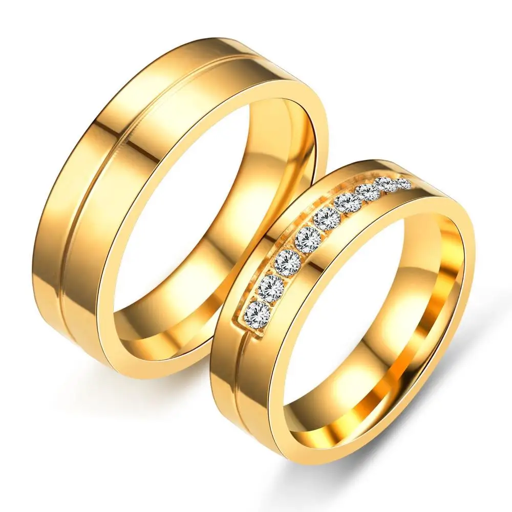 Women Men Wedding Band Rings For Love 18K Gold Plated AAA CZ
