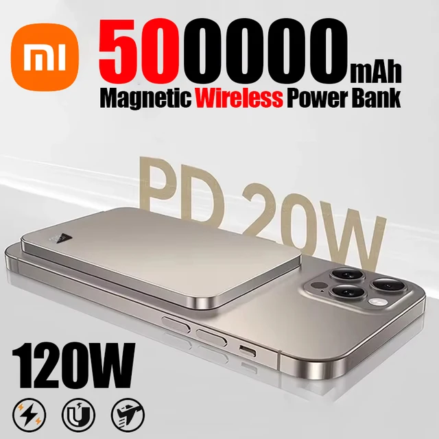 Xiaomi 3C-Zertifizierung 500000 mAh Power Bank MagSafe magnetisches kabelloses Schnellladen tragbares ultradünnes Ladegerät iPhone