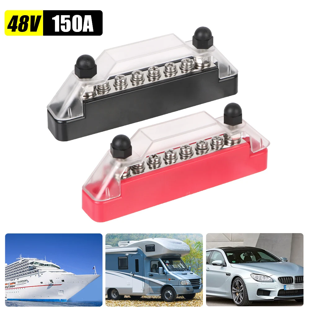 Circuit Device With 6 Pcs Terminals 6 Ways Power Distribution Block For Boat Truck Rv Caravan Car 48V 150A Dc Bus Bar