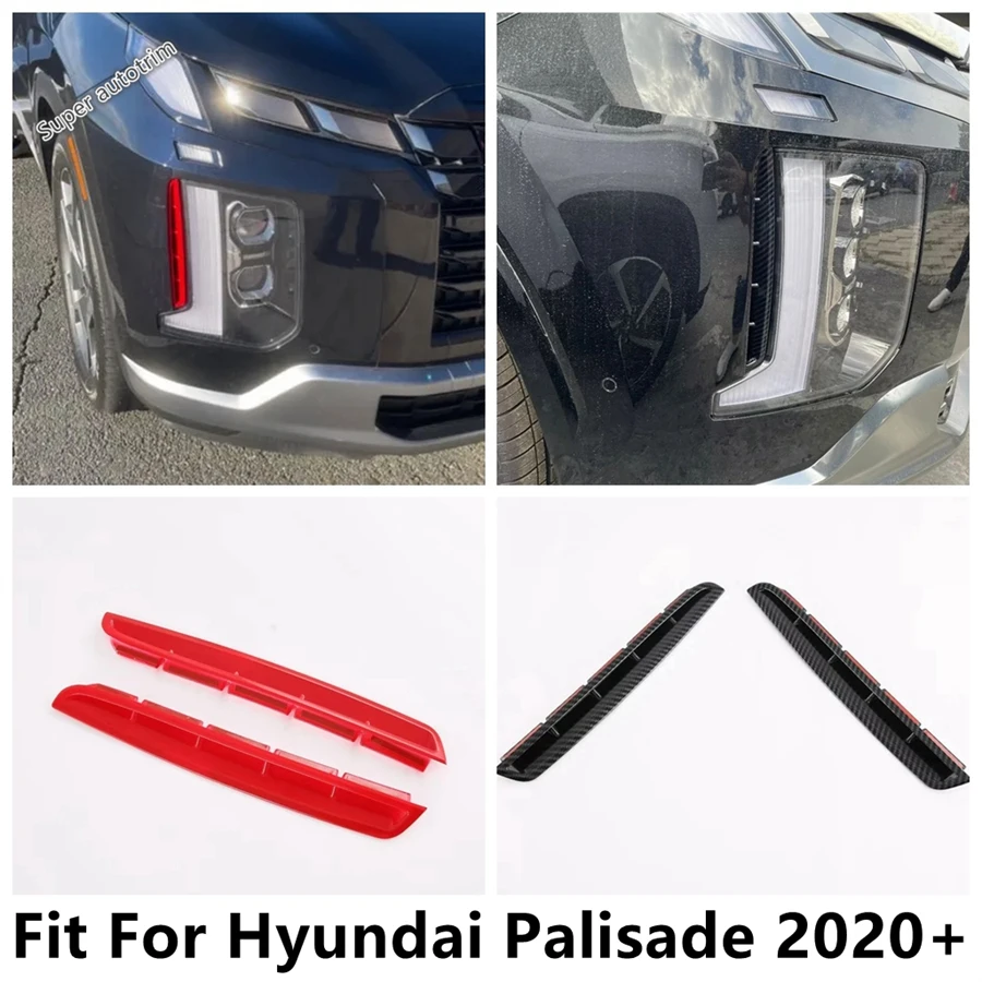 

Front Fog Foglight Lamps Lights Eyebrow Frame Decorations Cover Trim For Hyundai Palisade 2020-2023 Red Carbon Fiber Accessories