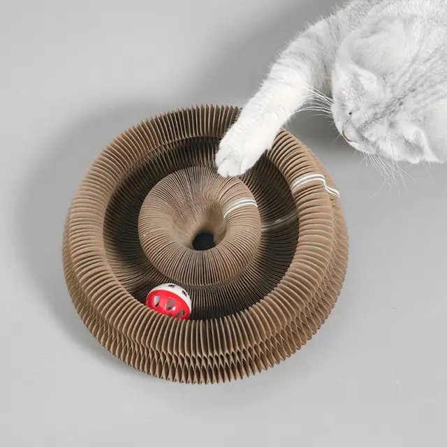 Magic Organ Cat Scratching Board Interactive Cat Toy with Ball Scalable Round Corrugated Cat Scratcher Toy Kitten Game Supplies 5