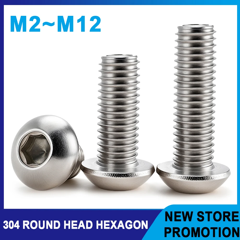 304 Stainless Steel Hex Screw ISO7380 Hexagon Socket Allen Bolts Metal Machine Threaded Screws M2 M2.5 M3 M4 M5 M6 M8 M10 M12 hexagon socket screw