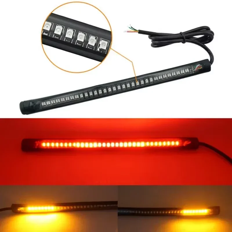 Motorcycle LED Tail Light Strips 48 LED Red Brake Tail Light Stop Lihgt Amber Turn Signal Multifunction Waterproof 8