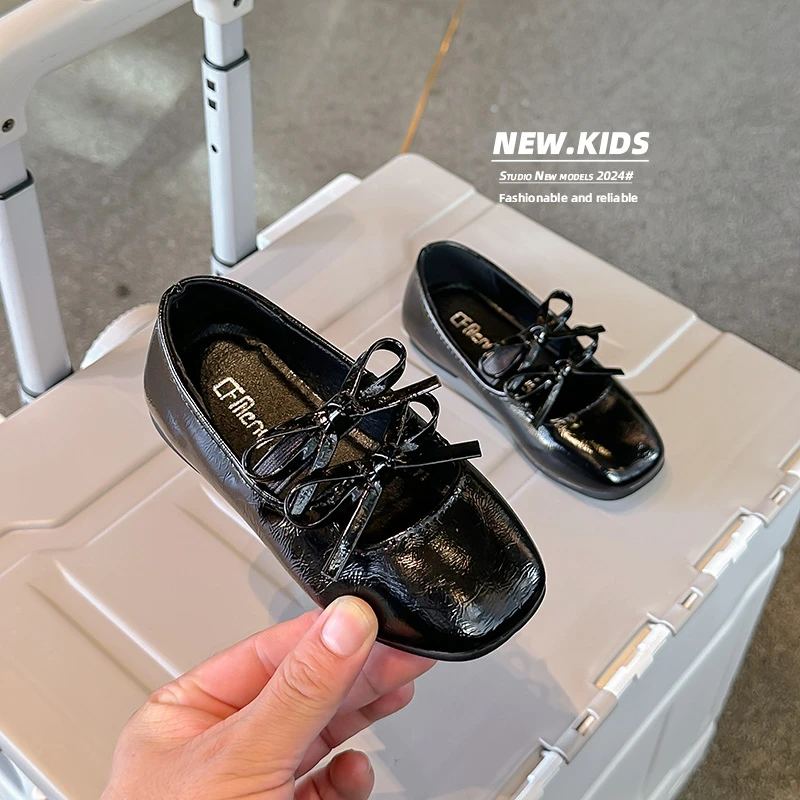 Leather Shoes Double Bow Girls Anti Slip Soft Sole Spring Autumn Outdoor PU Casual