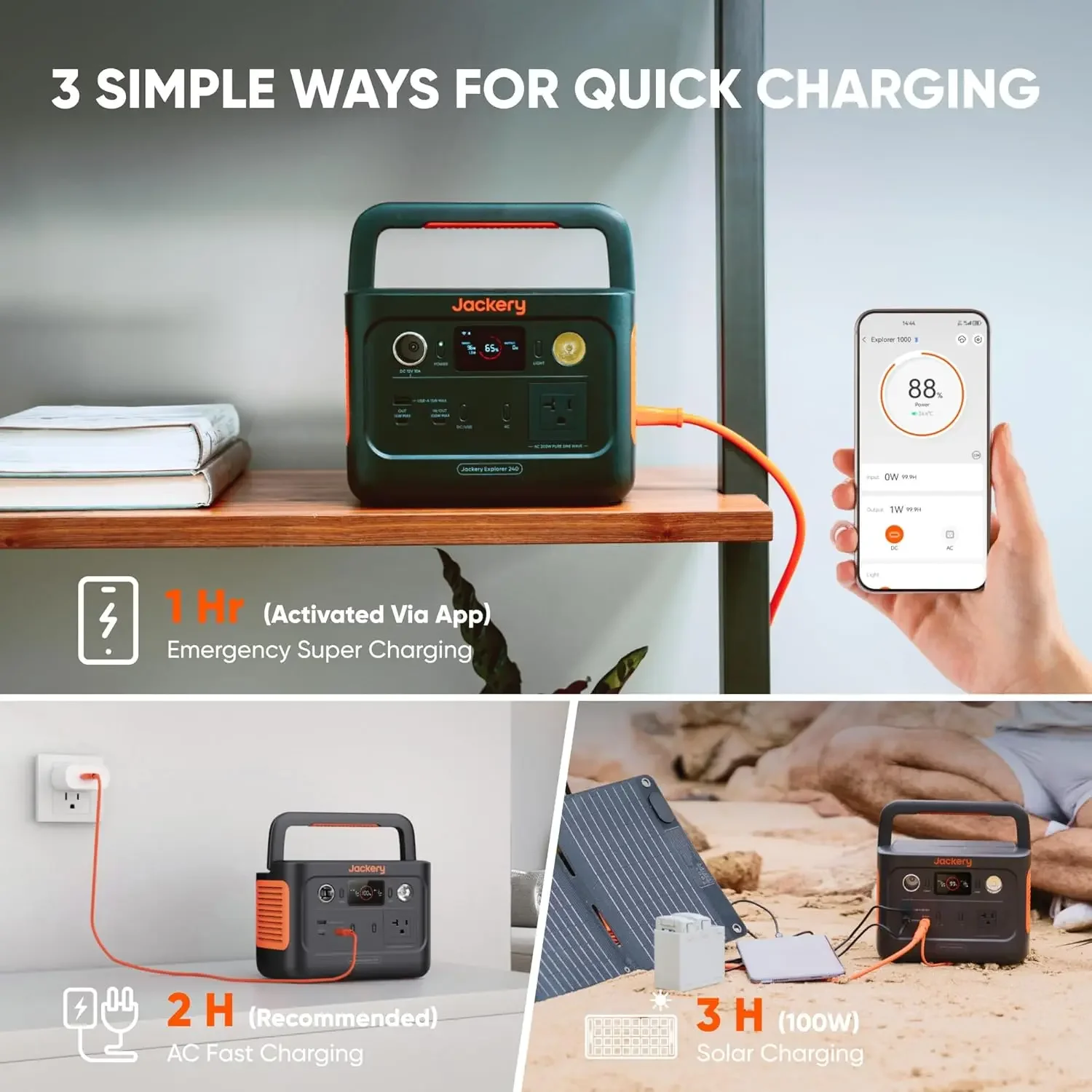 Jackery Explorer 240 v2 Portable Power Station New Version, 256Wh LiFePO4 Battery with 300W AC/100W USB-C Output, 1Hr