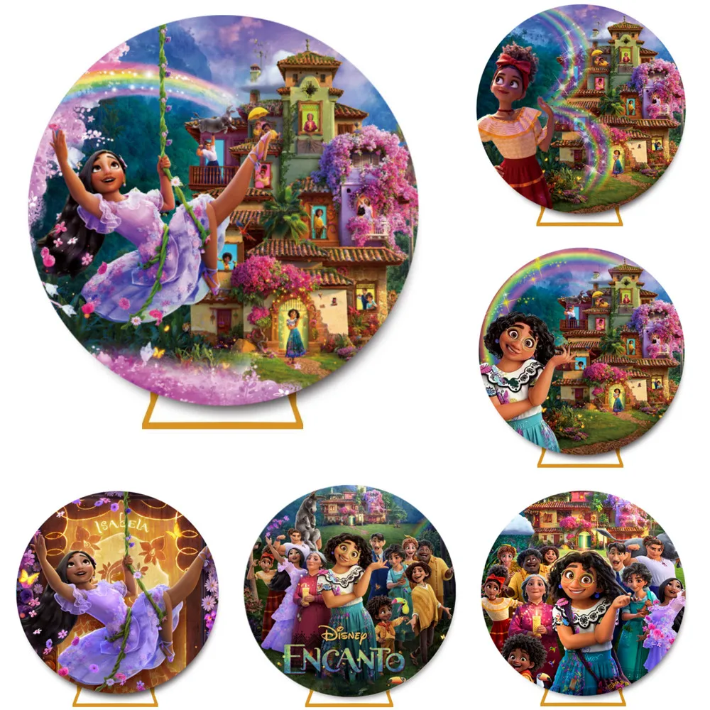 

Custom Baby Shower Circle Background Disney Encanto Birthday Party Decoration Banner Isabela Madrigal Round Photography Backdrop