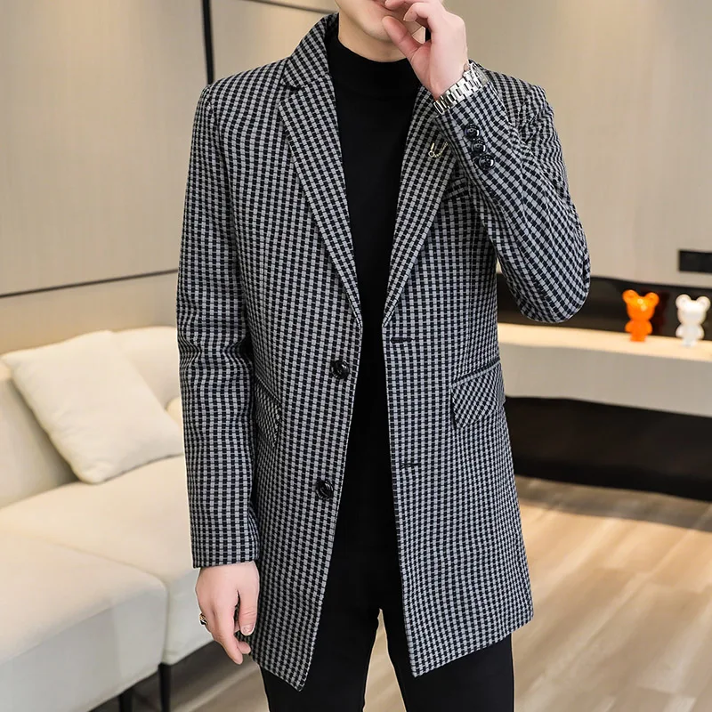 2022 Autumn Winter Wool Blends Jacket Men Long Casual Business Trench Coat Streetwear Overcoat Social Windbreaker Men Clothing
