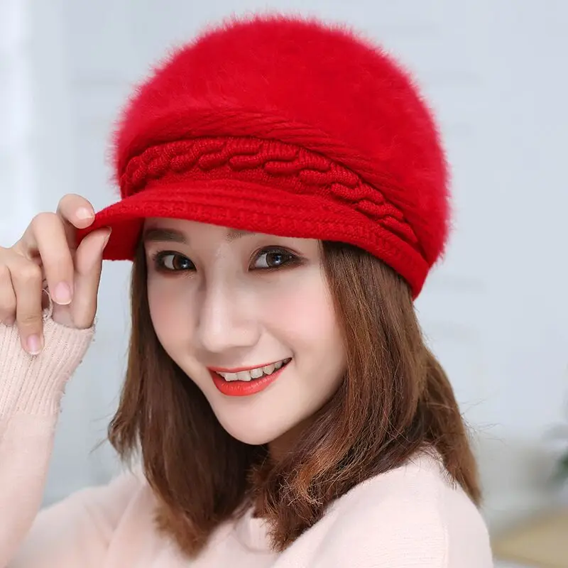 Hat Women's Winter Korean Rabbit Hair Hat New Winter Duck Tongue Hat Thickened Warm Knitted Hat 3
