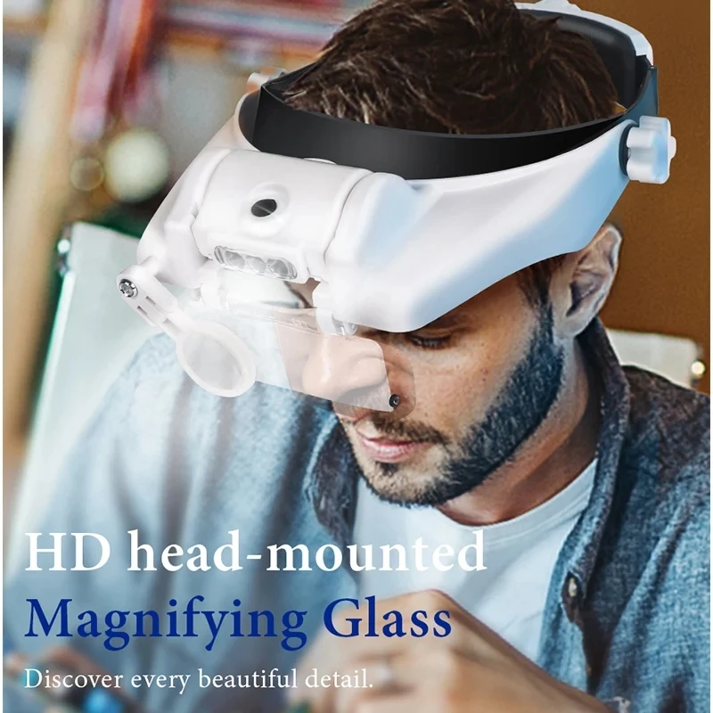 Magnifying Glass with Led Lights Illuminated Magnifier Lamp Wearing Style 1.5x 2x 2.5x 3x 3.5x 8 Headband Magnifying  Glasses