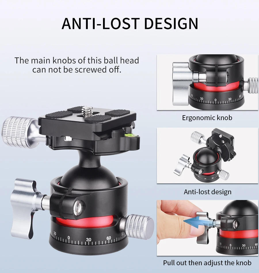 INNOREL C36 Low-Profile-Stativ-Kugelkopf, universeller 360-Panorama-Metallkugelkopf mit Arca Swiss-Platte, 36 mm Durchmesser, 1/4 Zoll bis 3/8 Zoll Schraube – Detail 6