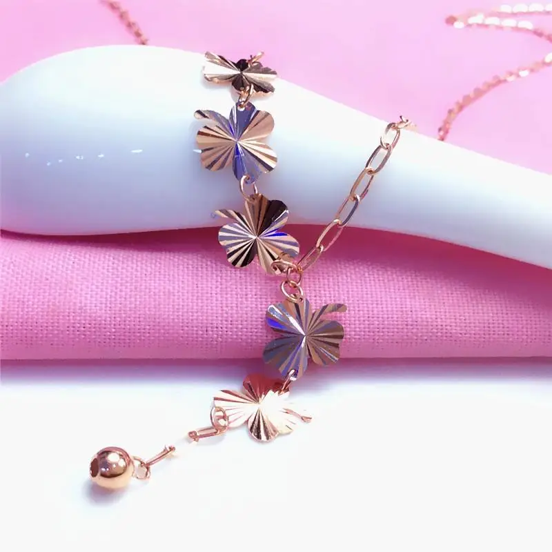 

585 Purple Gold Luxury Three Leaf Flower Fringed Chains Pendant 14k Rose Gold Neckalce for Woman Exquisite Wedding Jewelry