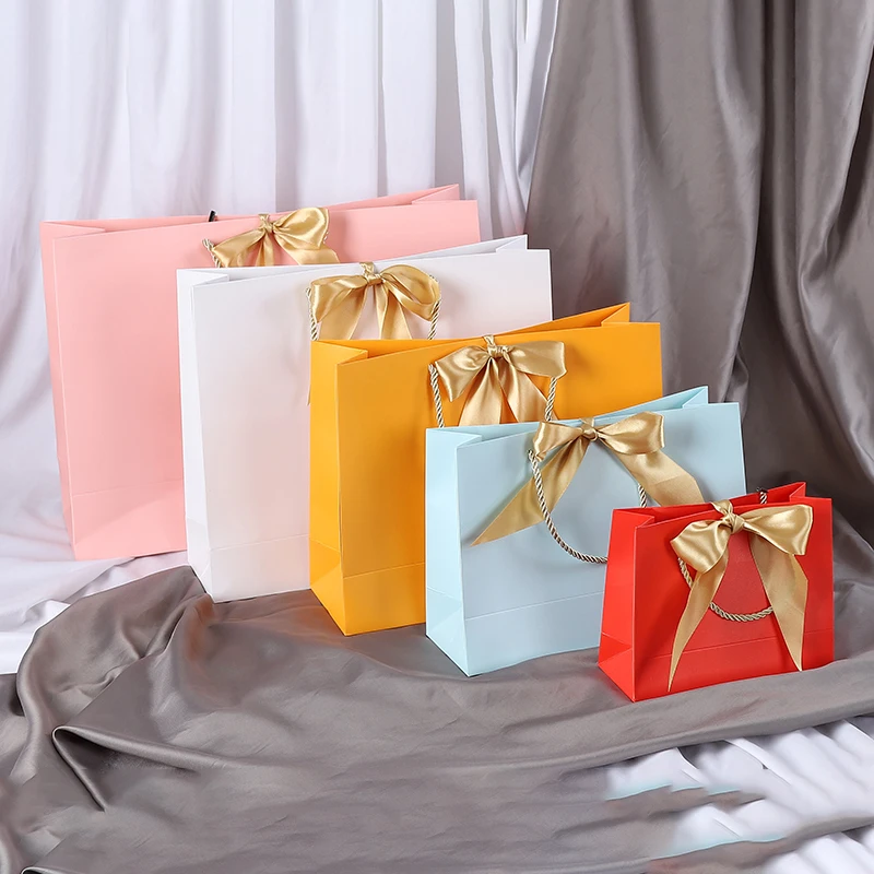 Bolsas de de papel con lazo de cinta, bolsas de compras de boda recicladas con asas para ropa, bolsas de embalaje de joyería cosmética, venta al por mayor| | - AliExpress