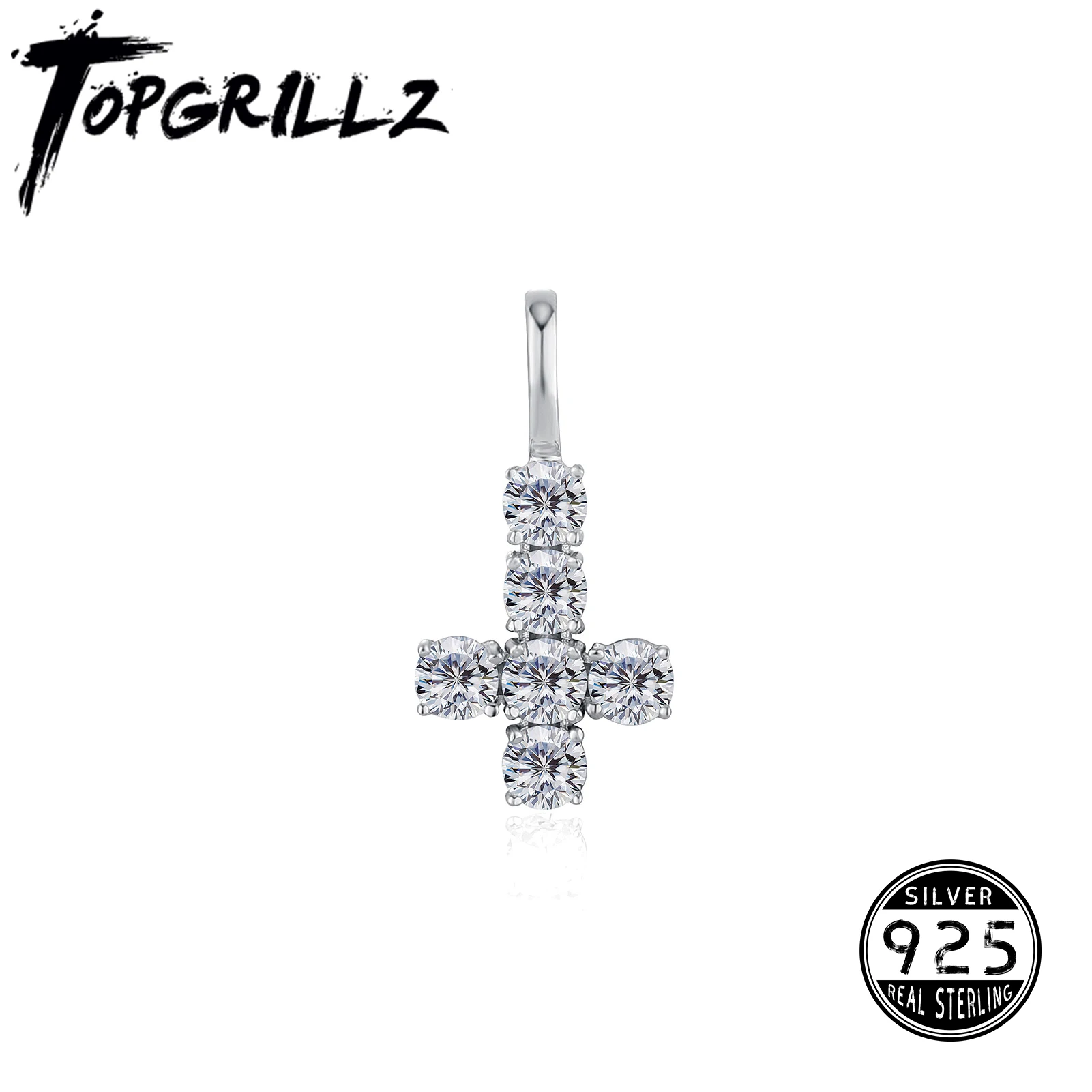 

TOPGRILLZ высокое качество 925 стерлингового серебра перевернутый крест кулон ожерелье CZ подвески для женщин ювелирные украшения