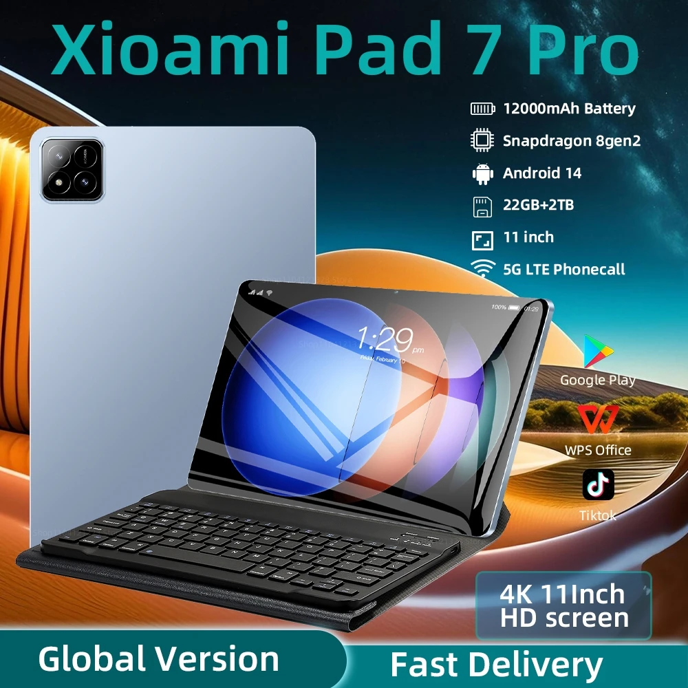 New Original Global Edition Tablet PC Pad 7S Pro Snapdragon 8gen2 Android 14 HD 4K 22GB+2TB 5G Tablet Dual SIM WIFI MI Tab