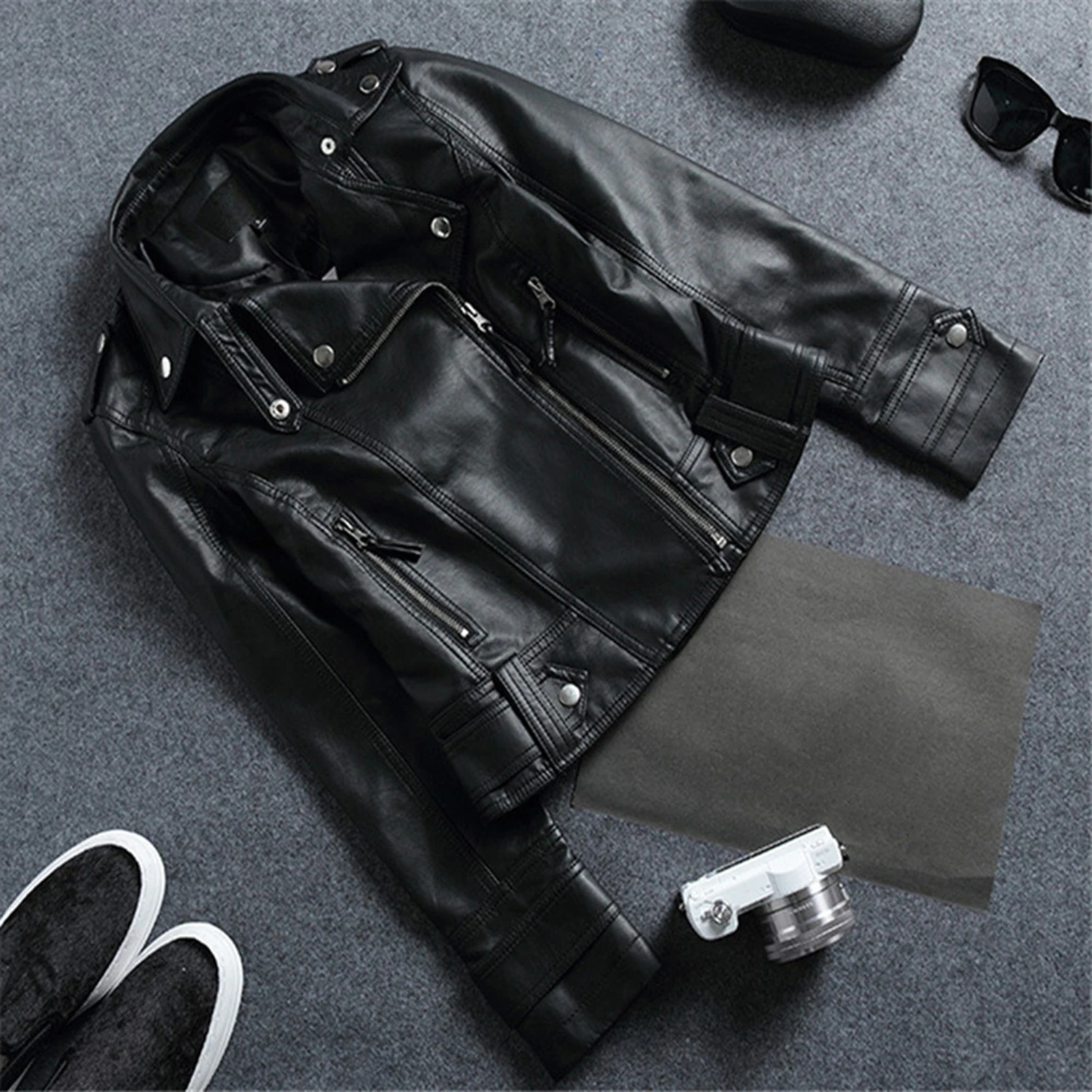 Female's Biker Lapel Jacket Classic Faux Leather Biker Jacket For Daily Going Out Or At Home