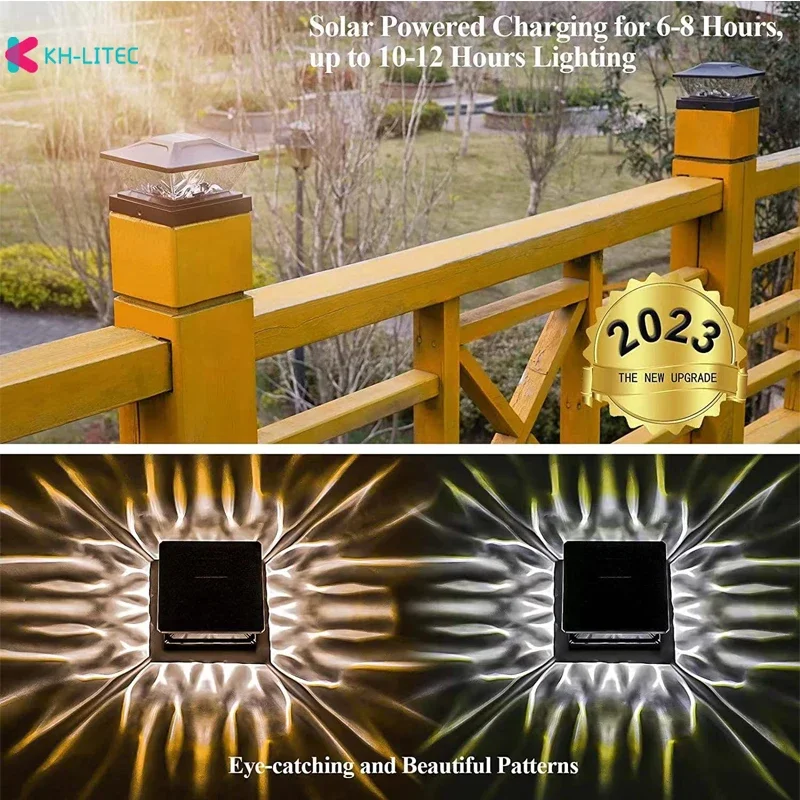 Description Picture 5 of itemNew Solar Powered LED Square Fence Light White Warm Lamp Outdoor Lighting Waterproof Pillar IP65 Outdoor Solar Lamp for Garden