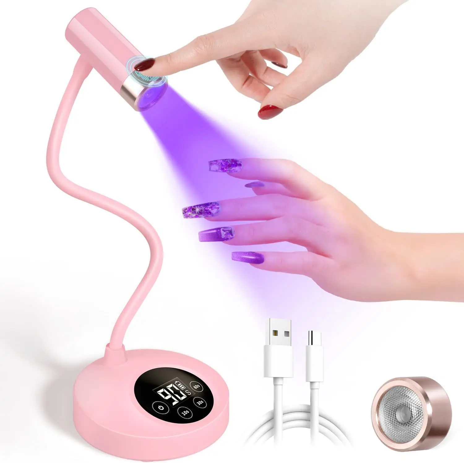 (대폭 할인) UV LED 네일 램프, 젤 네일용 충전식 구즈넥 램프 12W LED 네일 라이트 네일 드라이어 (4개 타이머 및 자동 설정 기능 포함)