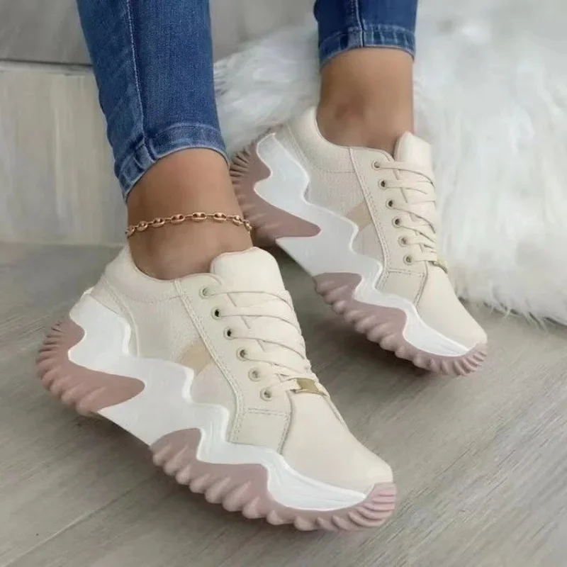 

Platform Casual Sport Shoes Women's Plus Size 43 Lace Up Chunky Sneakers Wedge Non Slip Woman Vulcanize Shoes Zapatos Mujer