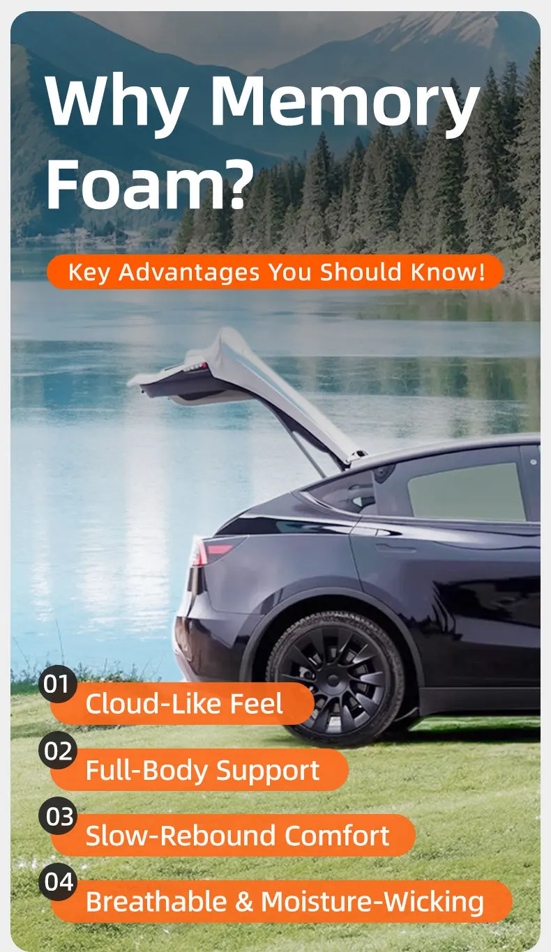 For Tesla Model Y Juniper 2020-2025 Camping Mattress Memory Sponge Mattress Car