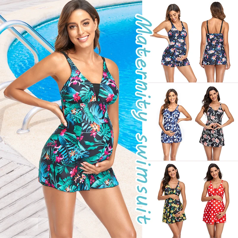 출산 수영복, 임산부 수영복, 투피스 비키니 의류 세트, 프린트 스트랩 스커트, 비치웨어 세트, 플러스 사이즈 