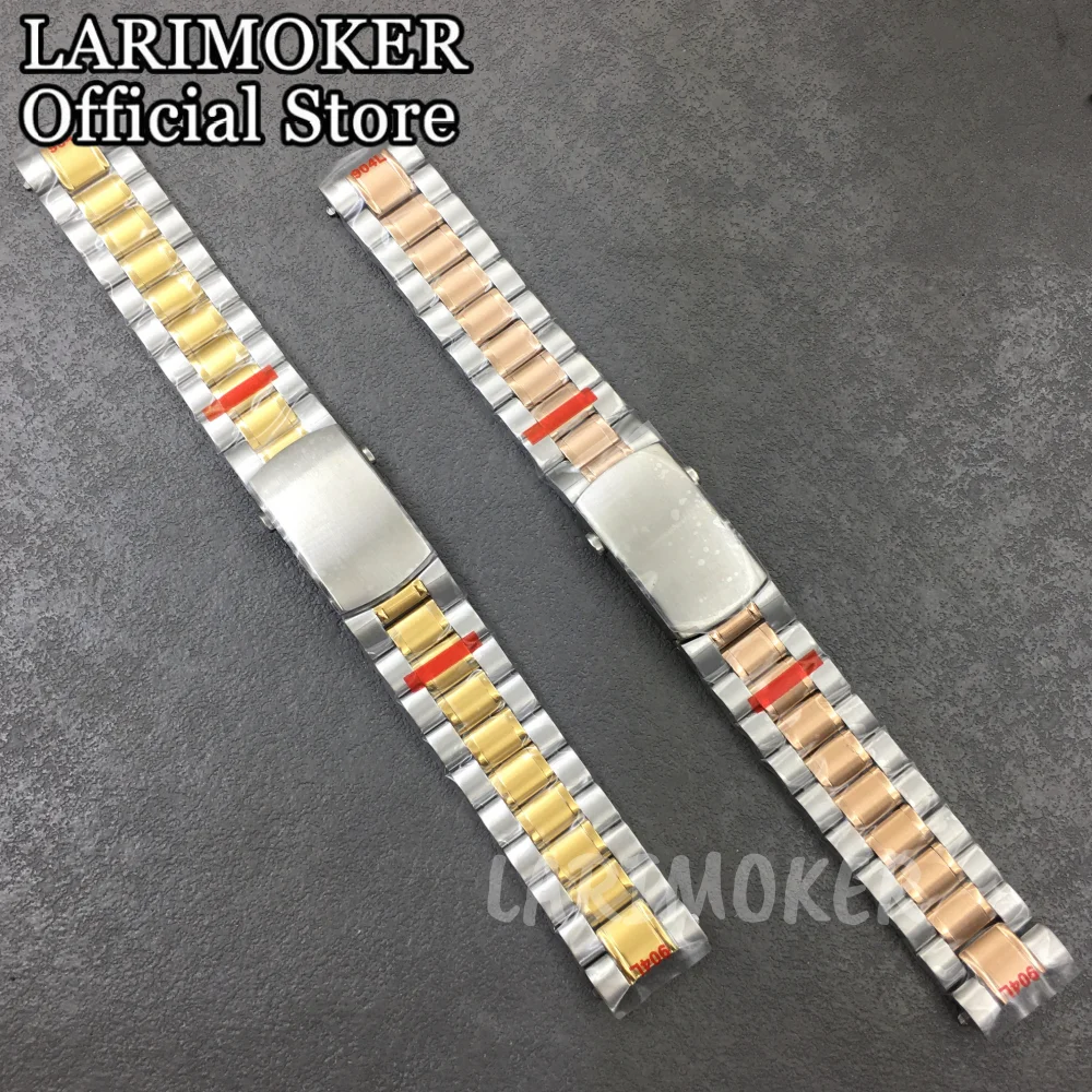 LARIMOKER Neues 20 mm Edelstahl-Uhrenarmband in zweifarbigem Gold/zweifarbigem Roségold mit Faltschließe, passend für Herren-Uhrengehäuse 40 mm VK63 – Detail 3