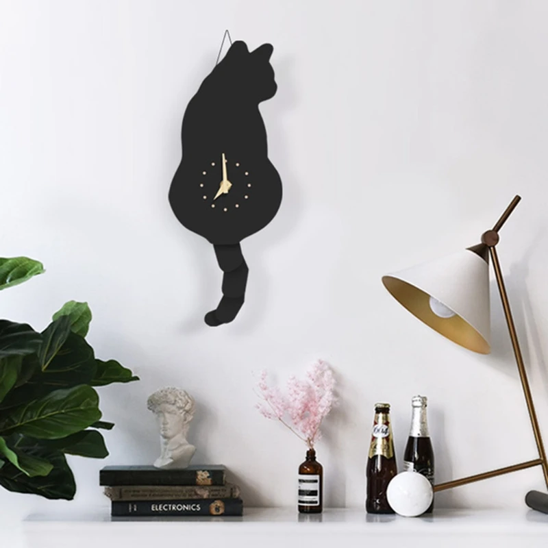

for Creative Wall Clock Naughty for Cat Wag Tail Clocks Quiet Swinging Clock for Home Bedroom Living Room Decoration Kid Room