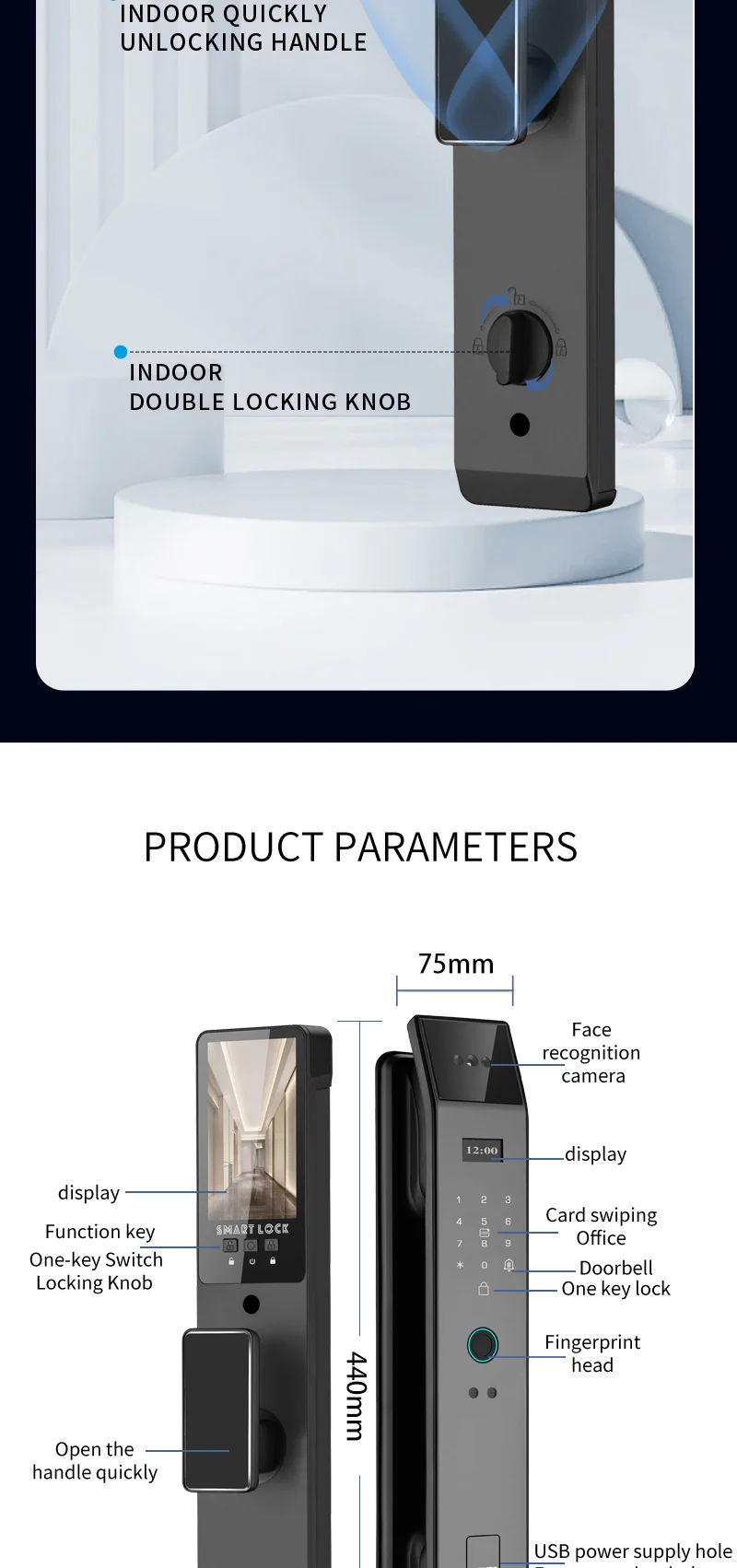 Tuya APP Smart Life APP Control Voice Intercom Smart Lock 3D Face Recognition Fingerprint Password Smart Door Lock With Camera