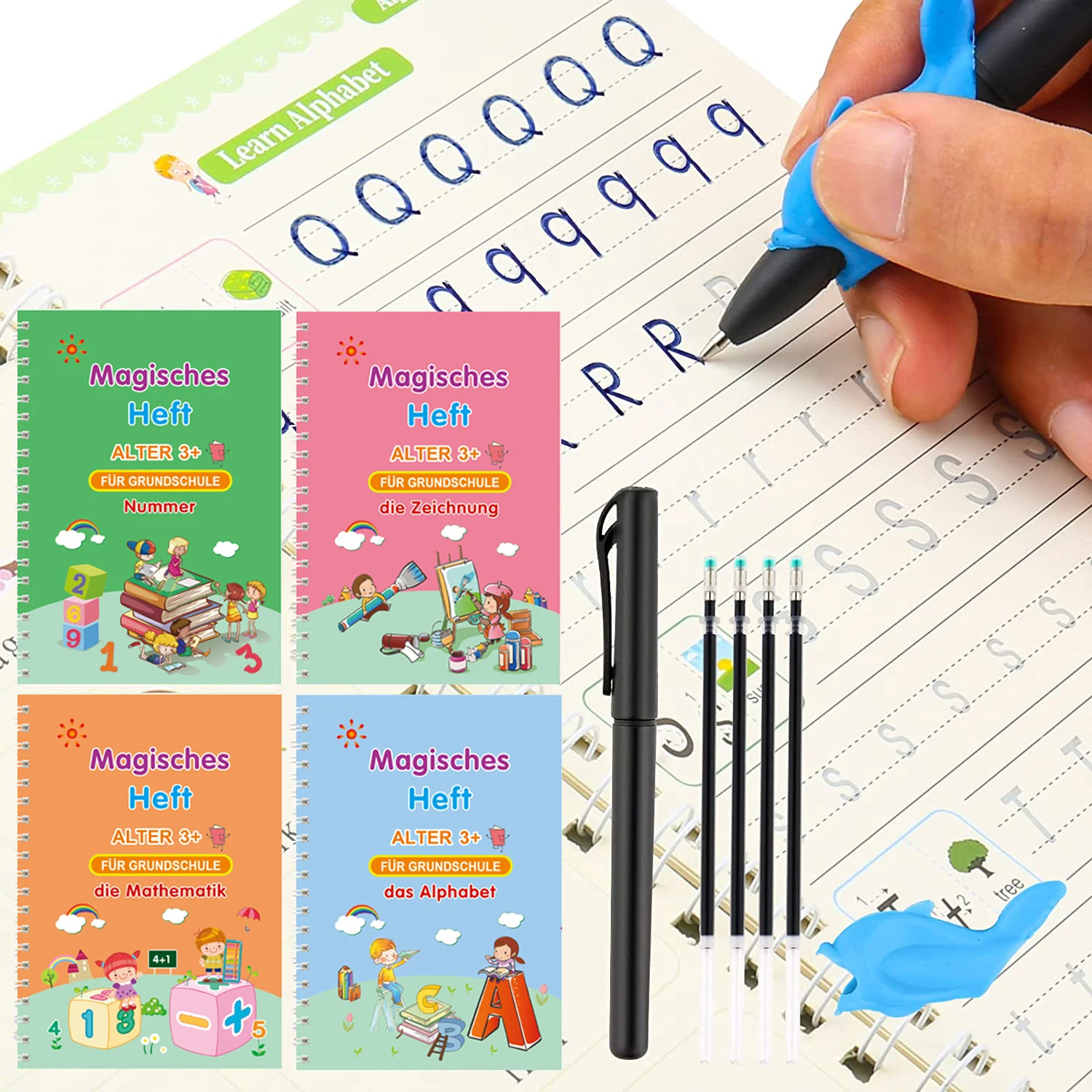 

4 Languages Magic Practice Copybooks School Supplies Kid Tracing Paper with Calligraphy Invisible Ink Pens Handwriting Practice