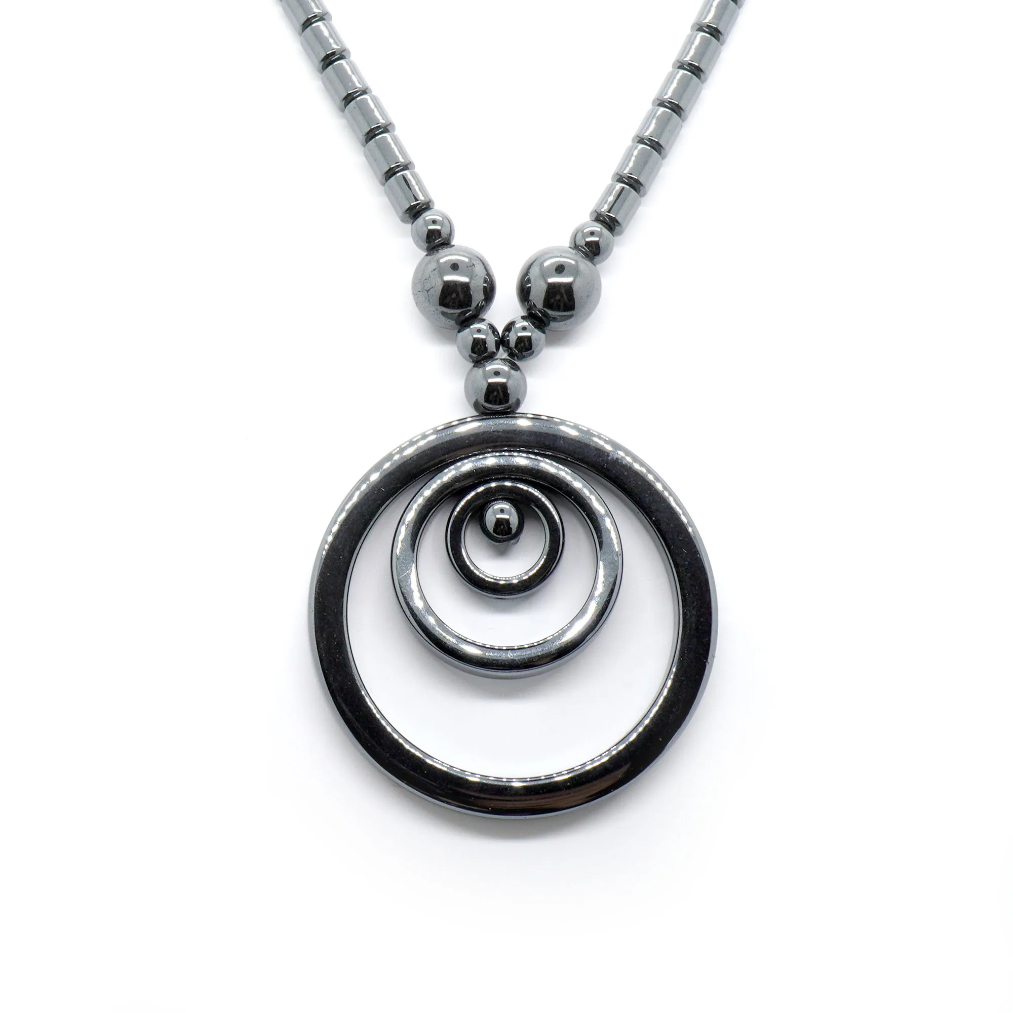 

Women Necklace Pendant Necklace Hematite Necklace Circle Ring Beads Necklace Jewelry 17''