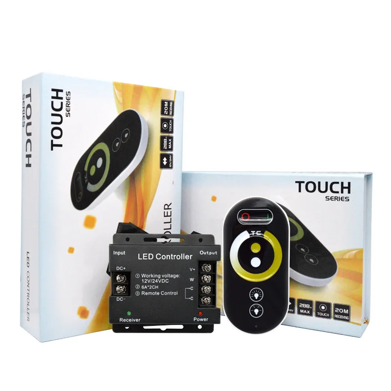 

CCT Double Color Led Controler 12V 24V 288W 24A High Power 433mhz Rf 6 Keys Touch Remote Control For LED Light