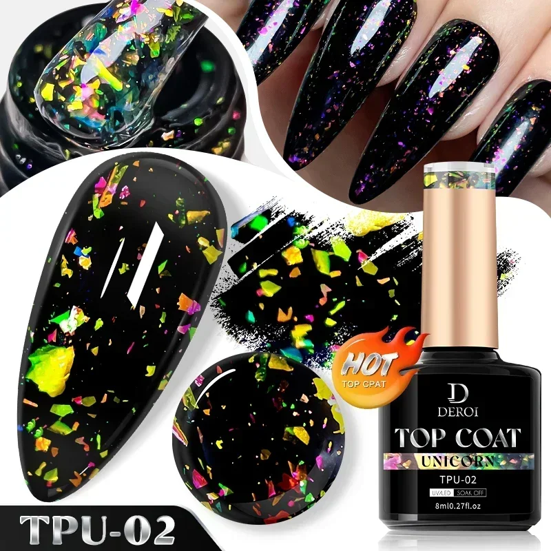 DEROI No Wipe Top Coat for Nail Art Soak Off Glitter Top Coat UV Gel Varnish Matte Topcoat  8ml Top Coat Semi Permanent 3