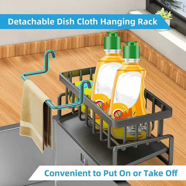 Organizzatore per scolapiatti per lavello da cucina, portaoggetti per spugna, portasapone, scolapiatti, portasciugamani, organizer per lavello da cucina 4