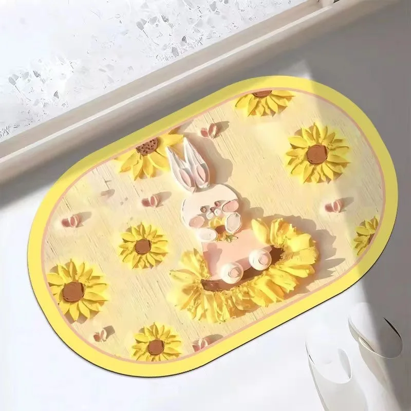 

2023 New bathroom entrance cartoon daisy carpet bathroom anti-skid mat, bedroom absorbent