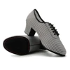 Women  Latin Ballroom Dance Shoes Medium High Heel Soft Sole Breathable Oxford Cloth Houndstooth Dance Shoes 6