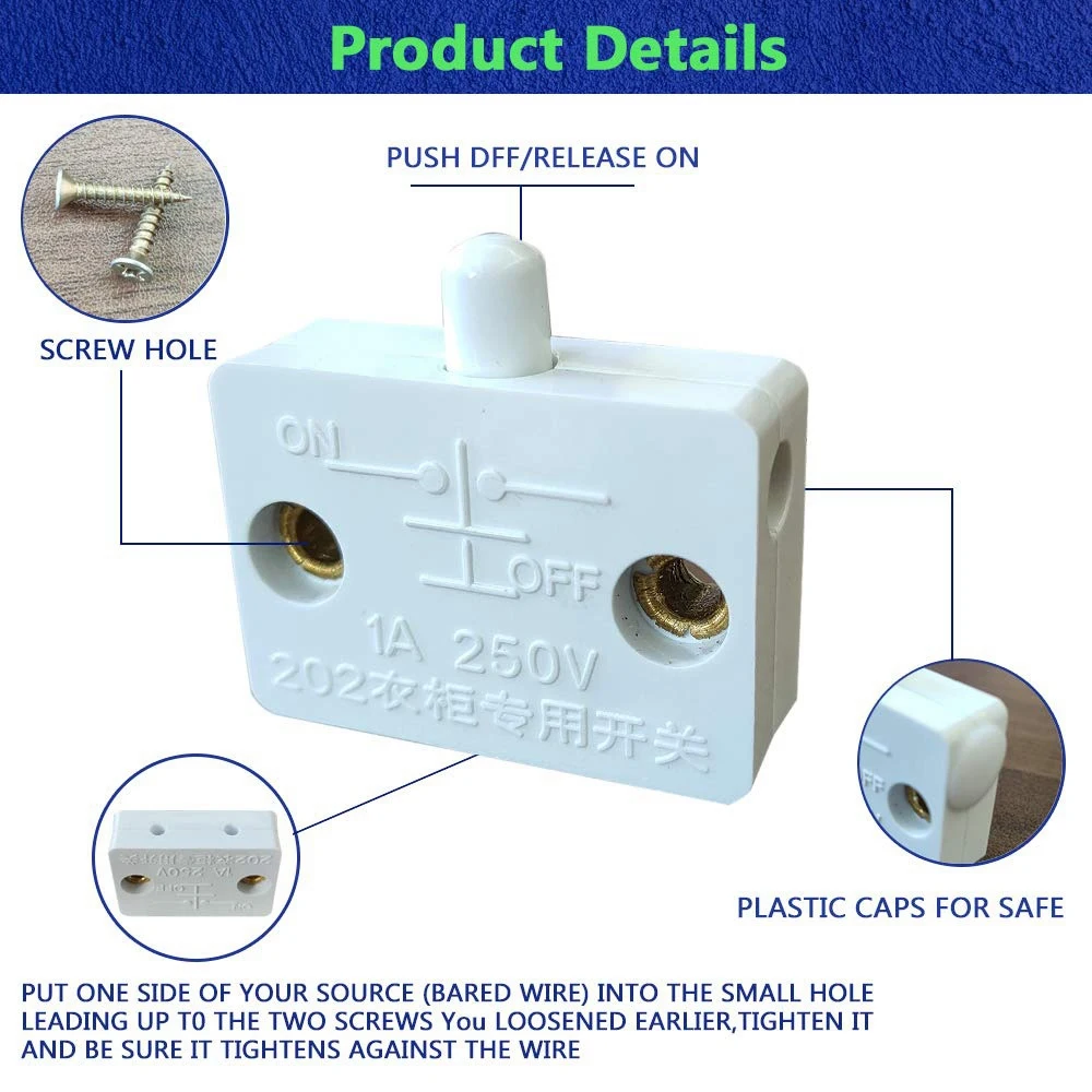 Cabinet Door Switch Cabinet Lamp Switch 4 Pcs Drawers Open on Close Door Applicable to 12V 24V 110V