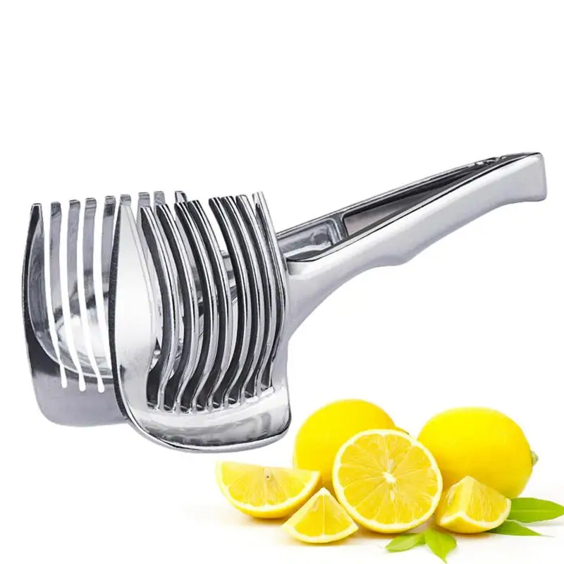 

Stainless Steel Lemon Cutter Tomato Slicer With Handle Fruits and Vegetables Clip Onion Slicer Kitchen Cutting Aid Holder Tools