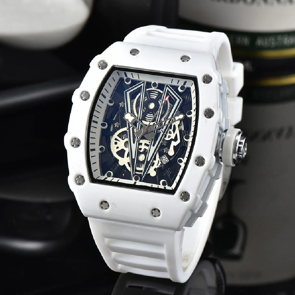 

Men's Ceramic Hollow Out Transparent Bottom Business Watch Mechanical Style White Watch Personality Fashion Quartz Watch