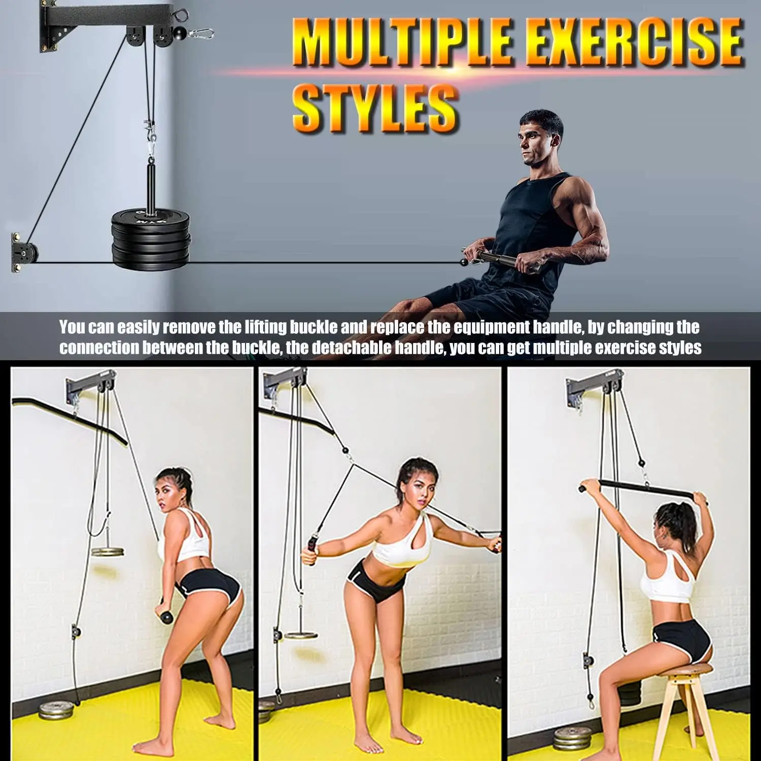 Pull Up Bar Wall Mount Gym Pulley System Cable Machine Kipika 48