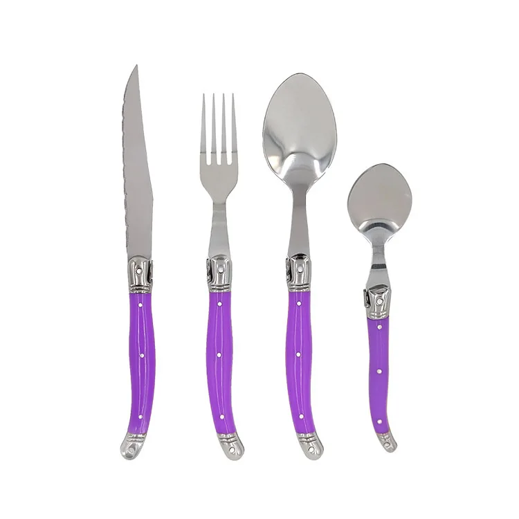 ステンレス カトラリー 24個色とりどりの銀器虹色黒 フォーク と 家庭用 食器 4-24個入り レインボーラギオール カトラリー カラフルなプラスチックハンドル ステーキナイフ ディナーフォーク ティースプーン ブラック  ディナーセット 食器 - AliExpress