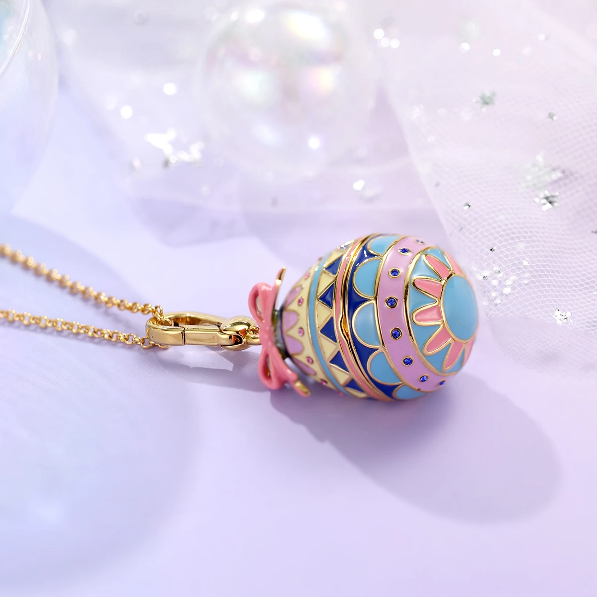 Fashion Openable Princess Enamel Bow Easter Egg Pendant Necklace for Women Sweet Party Jewelry Keychain Pendant Valentine Gift 4